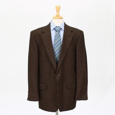 Oscar de la Renta 42L Brown Sport Coat Blazer Jacket Check 2B Wool