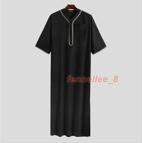 Men Long Sleeve Dishdash Robe Thobe Saudi Arabic Islamic Arab Jubba Kaftan - Picture 13 of 40
