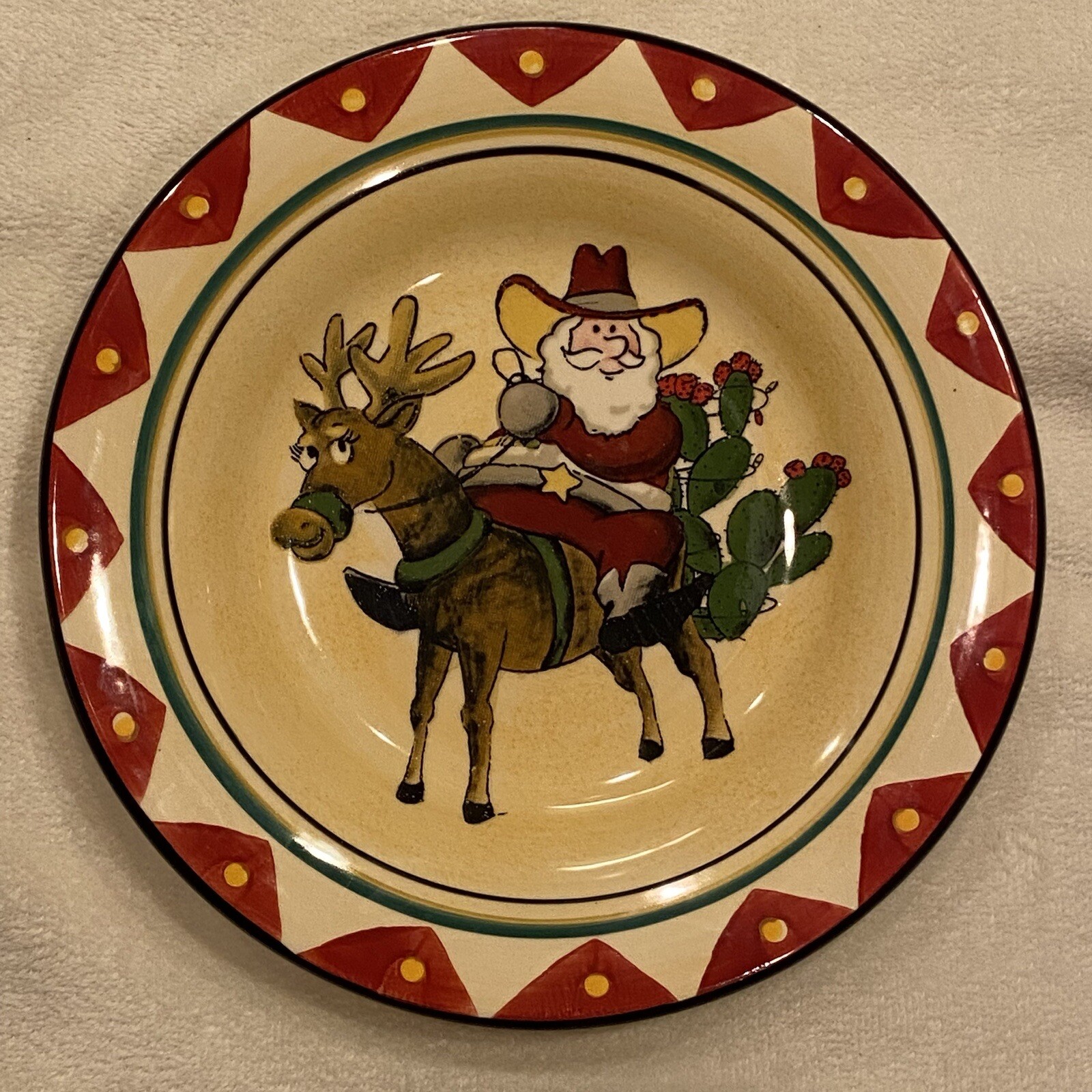 Stoneware Bowl with Santa & Reindeer Image & Colored Rim main image 1