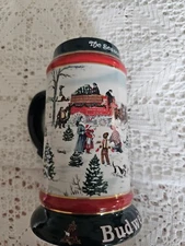 1991 Anheuser Busch Budweiser Bud Holiday Christmas Beer Stein Clydesdales