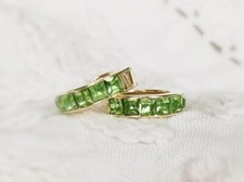 2.50 Ct Princess Cut Green Peridot Huggie Hoop Earrings 14K Yellow Gold Plated