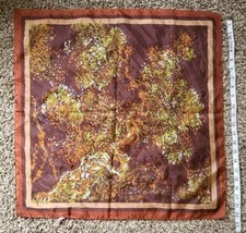 Vintage Scarf 25" Square 70s Earth Tones Trees Abstract