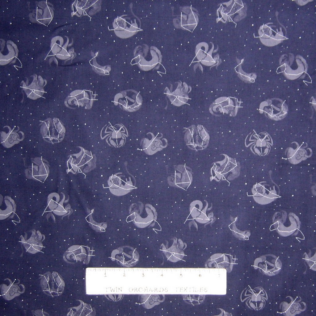 Space Fabric - Zodiac Constellations Stars on Navy Blue - Dear Stella YARD