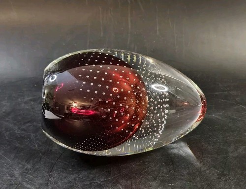 Massive Hand Blown "Red Devil's Moon" Paperweight w/Controlled Bubbles Signed - Picture 9 of 11