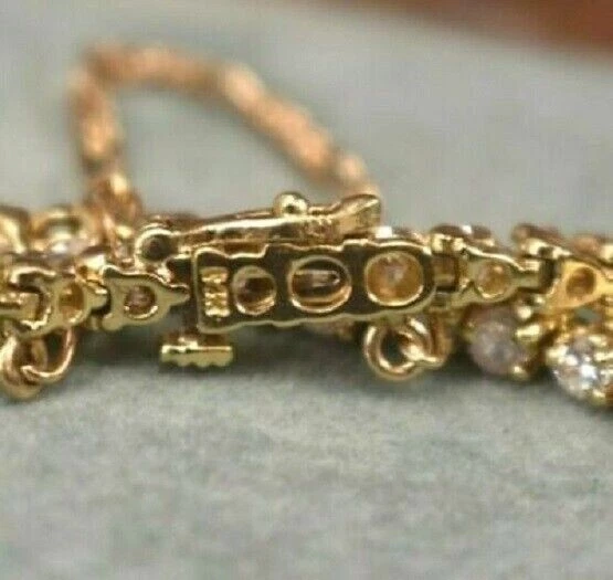 Brazalete de tenis Estate vintage de diamantes de más de 9,0 quilates de oro amarillo de 14 quilates para dama de 7 pulgadas- Foto 4 de 4