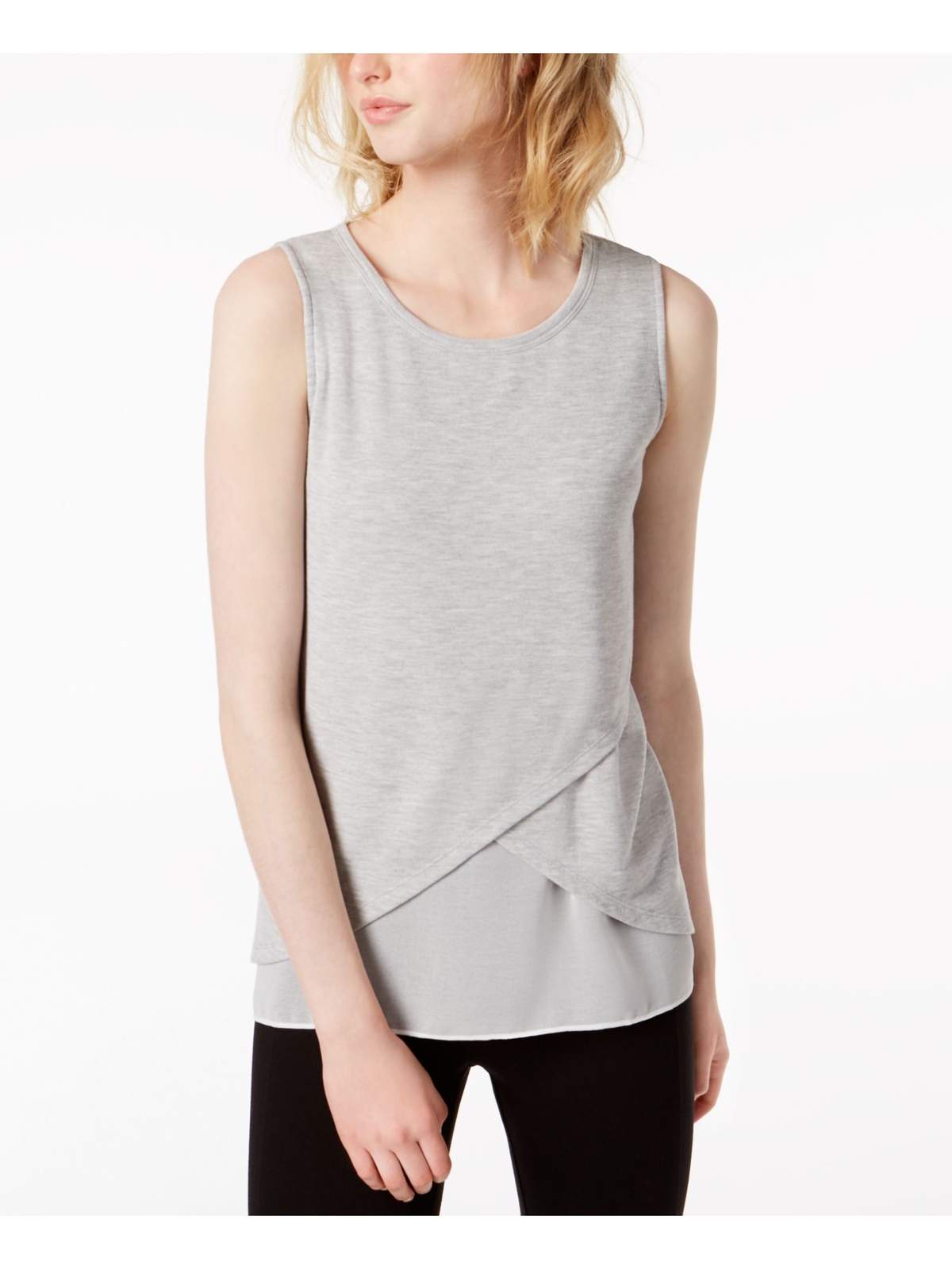 BAR III Womens Gray Layered Chiffon Hem Sleeveless Jewel Neck Top L