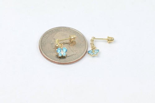 14K Yellow Gold Birthstone Butterfly Dangle Earrings - Picture 5 of 10