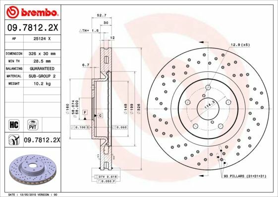 2X Brembo 09.7812.2X Bremsscheibe Vorne Passend FüR Subaru-image