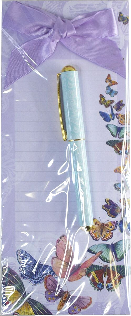 Shopping Pad and Pen - Purple Butterfly SP007 - 75 pages with magnet on back