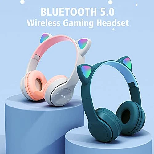 Auriculares Bluetooth Inalámbricos Orejas Gato Luz Led