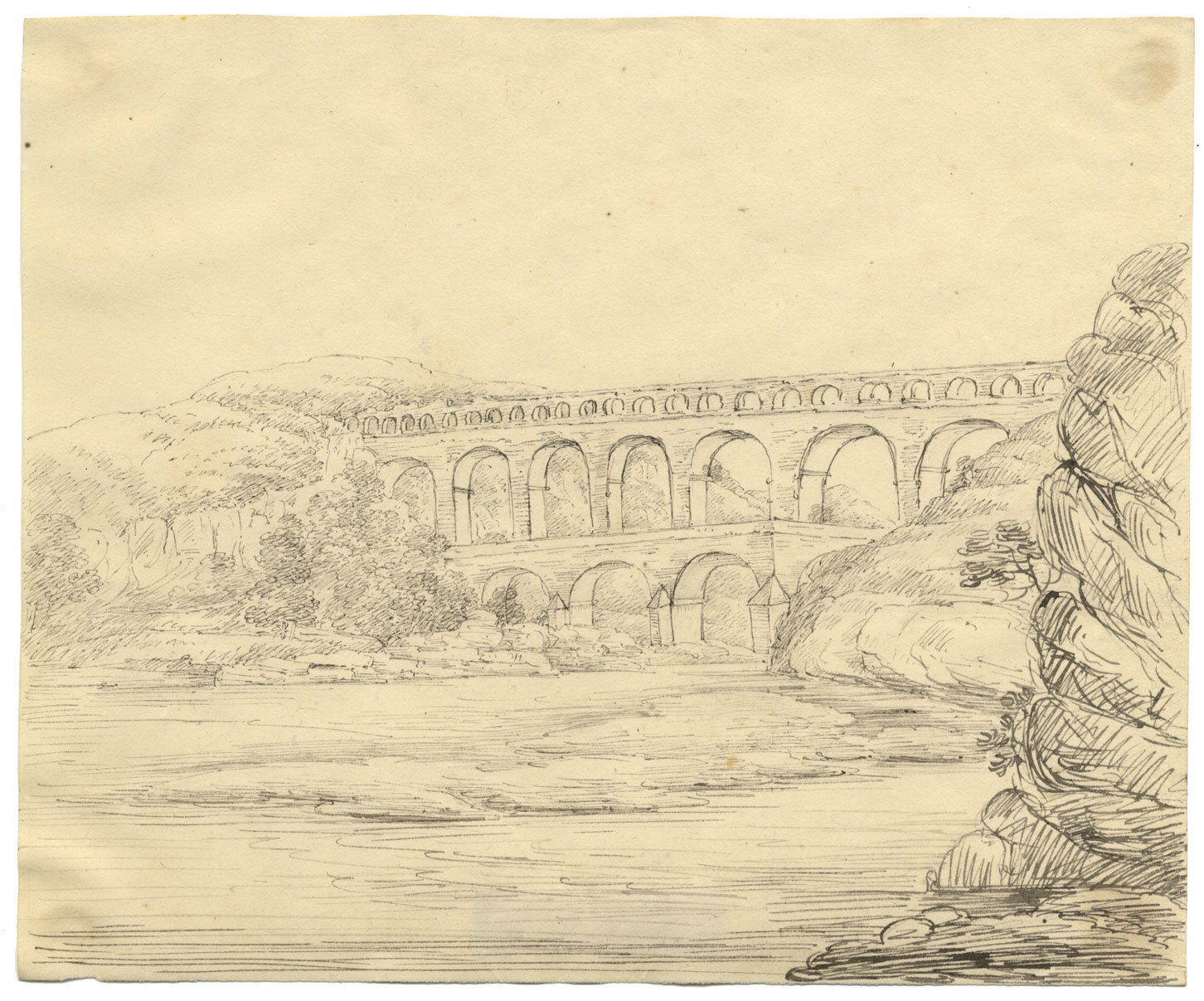 Pont du Gard, France Original early 19thcentury pen & ink drawing eBay