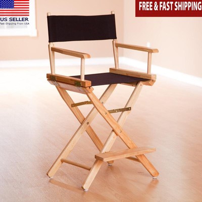 Foldable Director's Chair Solid Wood Construction Portable Seating Home Events