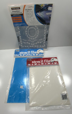Lot of 2 Grafix Stencil Films and Fiskars Stencil Set (Total 3)