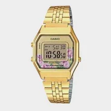 Casio LA680WGA-4C | Vintage Floral Gold-Tone Digital Women's Watch with Stainles