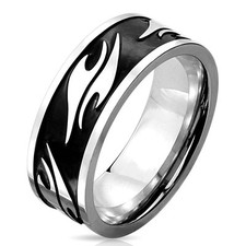 Men's Teenage Steel Black Plate Tribal Pattern Ring New Original 3978
