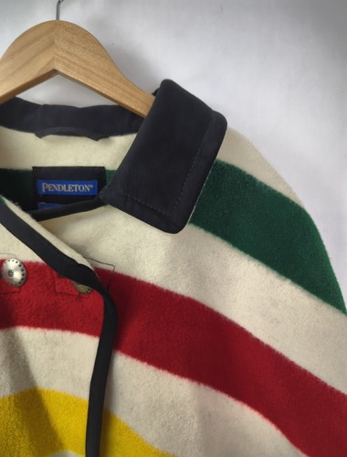 RARO PENDLETON Poncho vintage Hudson Bay in lana con cappuccio taglia unica - Foto 5 di 8