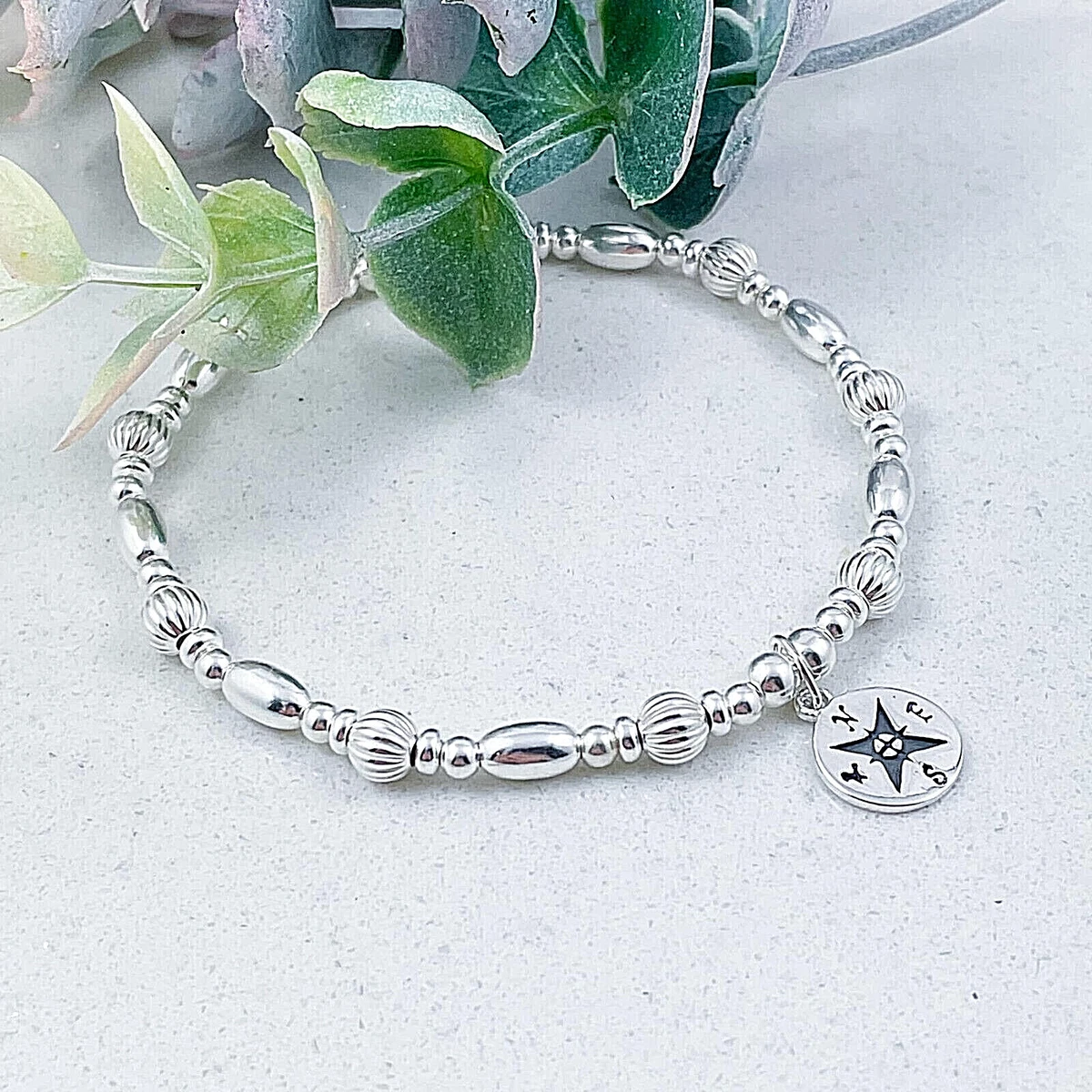 925 Solid Sterling Silver Compass Bracelet Safe Travels Goodbye Gift for Her