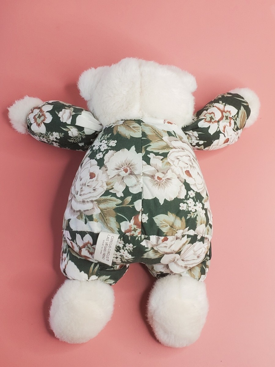 Circus Circus Las Vegas Teddy Bear White Floral Plush
