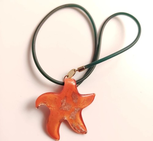 Antica Murrina Murano Orange Swirl Glass Starfish Star Pendant Necklace