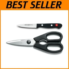 Gourmet 3" Paring Knife & Shears Set - Silver/Black