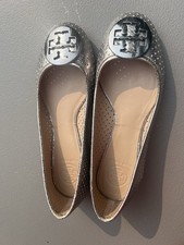 TORY BURCH SILVER METALLIC BALLET FLATS SIZE 6.5
