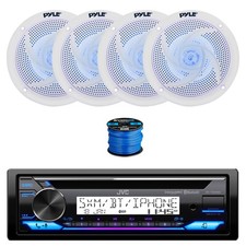 JVC Marine BT CD Stereo Receiver, 4X 5.25" 180W LED Speakers White w/ Wire