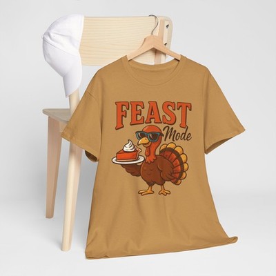 Feast Mode Turkey T-Shirt | Thanksgiving Pie Turkey Graphic Unisex Holiday Tee