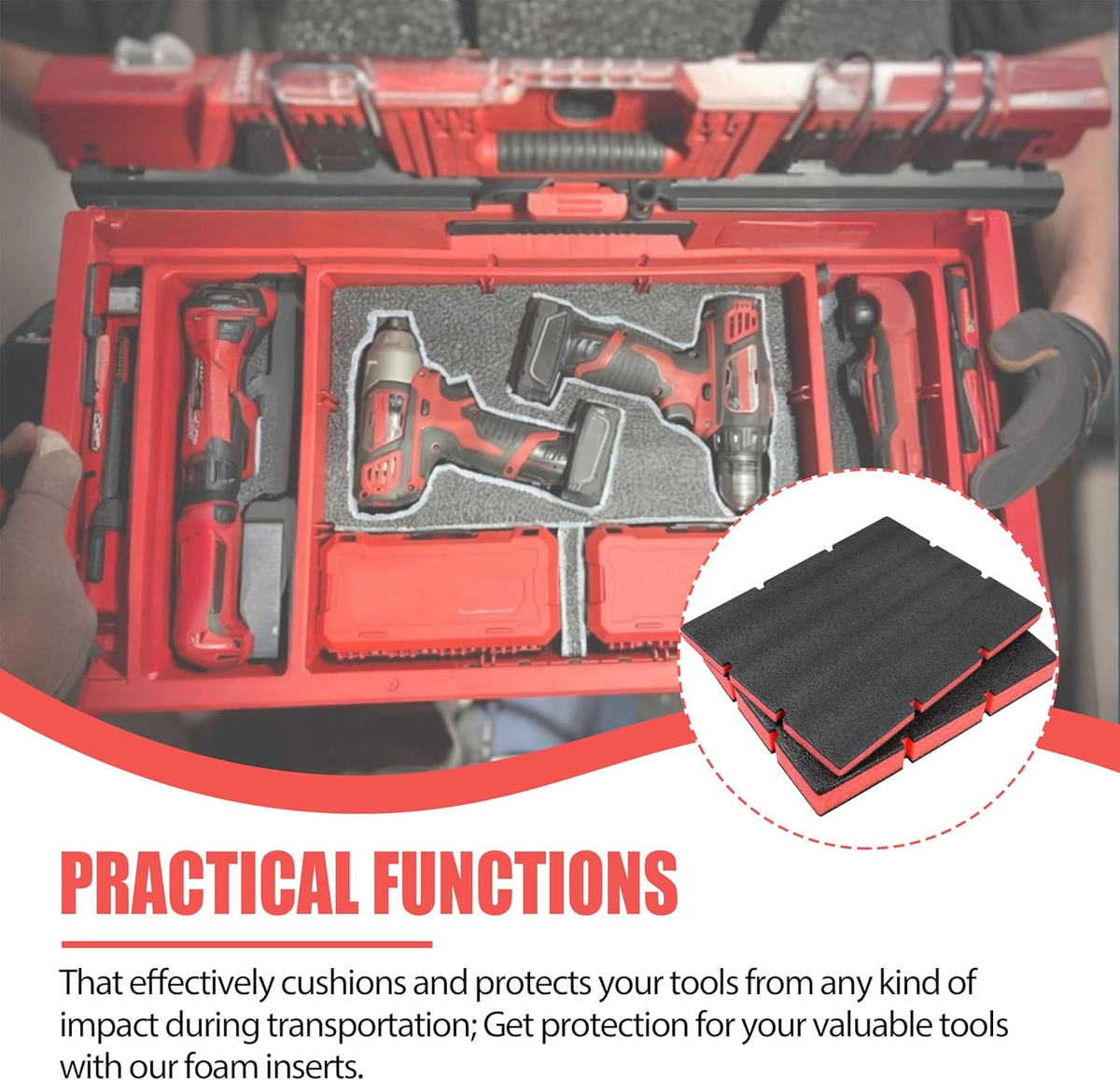 Shadow Foam Packout Toolbox Inserts - Past op de Milwaukee Packout Tolbox Box 2 & 3 [Zwart 30 mm Twin Pack] Easy Peel Foam voor Milwaukee Packout