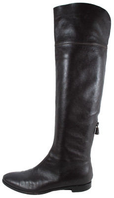 SERGIO ROSSI Hickory Brown Leather Almond Toe OTK Riding Boots 37