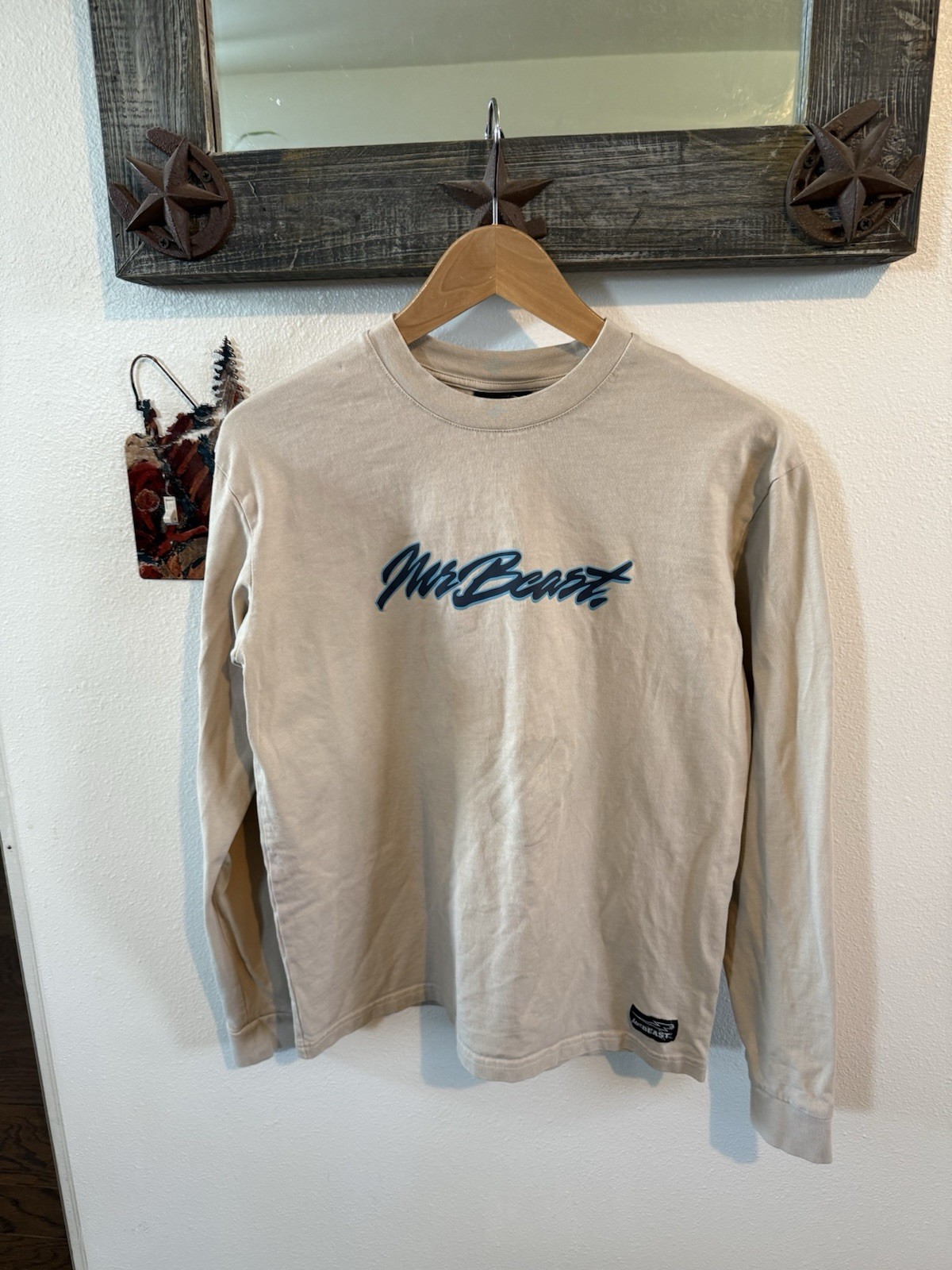 Mr. Beast Shirt Mens M Merch Collection Revolt Graphic Long Sleeve Spell Out Tan