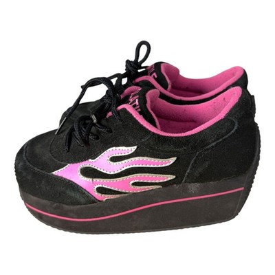 Volatile Vintage Y2K Black Suede Pink Platform Arson Flame Sneakers Women s 7 