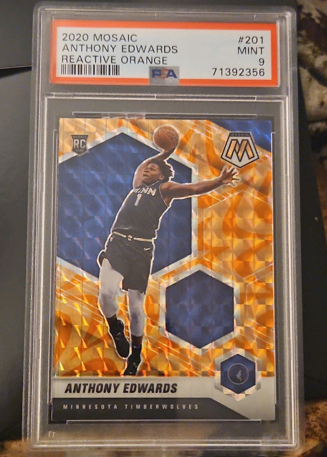 2020-21 Panini Mosaic Rookie Anthony Edwards #201 Reactive Orange Prizm PSA 9