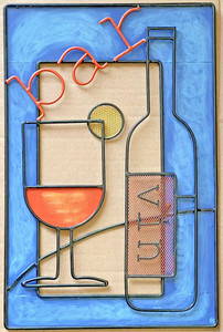 Large Metal Wall Sign Vino Wine Bar 3D Glass/Bottle Blue Tiki 19” Outdoor/Indoor