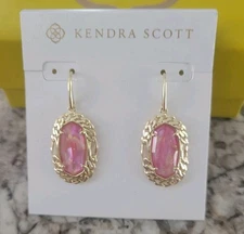 Kendra Scott Dani Figaro Frame Drop Earrings Gold Pink Iridescent NWT $80 