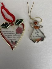LOT of 2 Glass Suncatchers Friendship Stained Glass Dried Flowers Angel Heart