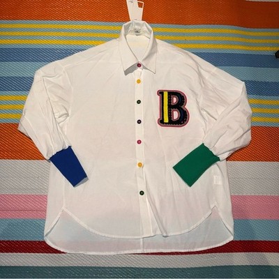 Bella s Attic Boutique The BADDIE Varsity Shirt White Blue Green Women s Size L