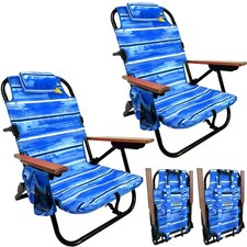 Backpack Beach Chair 5 Reclining Positions Cup Holder Pouch on Side Padded Pi...