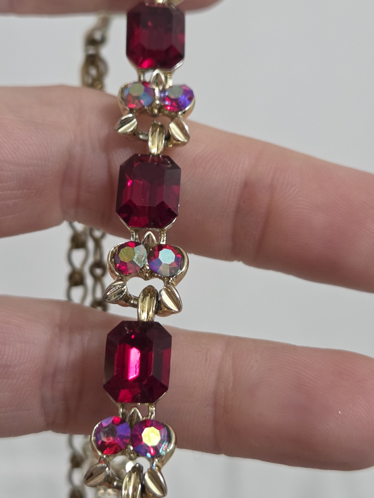 Vtg MCM Ruby Red Rhinestone Statement Necklace Go… - image 9