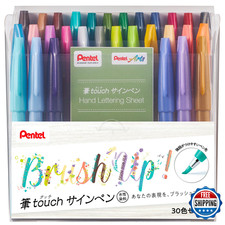 Pentel SES15C-30STH Brush Touch Sign Pen, Set of 30 Colors