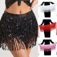 Belly Dance Layer Sequins Skirt Tassel Chain Belts Wrap Party Dancer Dress