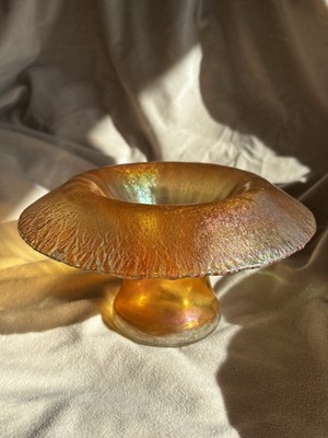 Orange Carnival Glass Mushroom Vase Iridescent Vintage Art Glass 