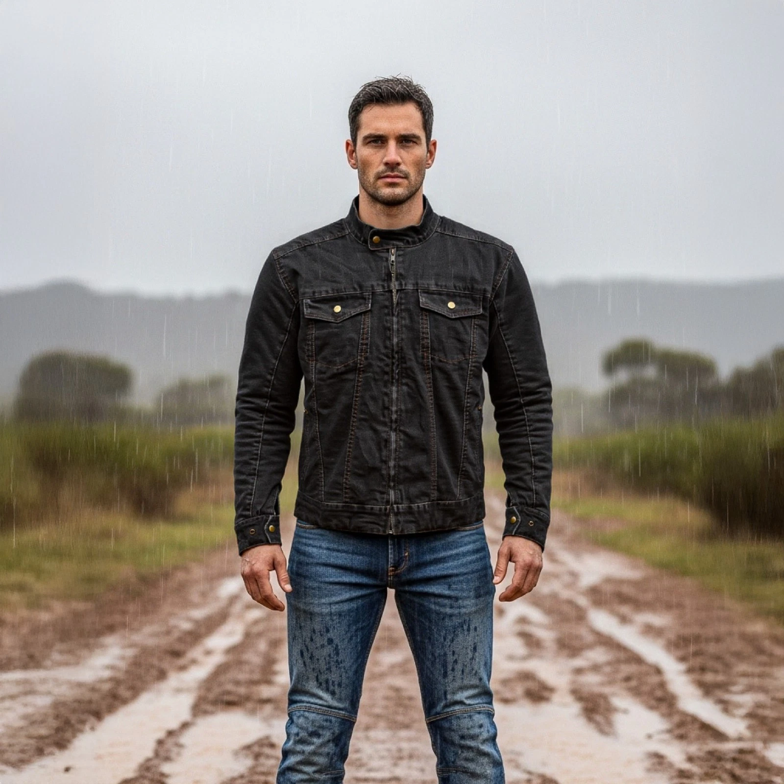 RIDERACT® Men Denim Motorcycle Jacket Reinforced Aramid Jacket