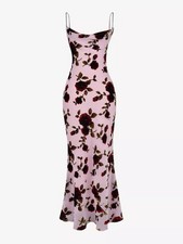 House of CB Serena Stretch Woven Maxi Dress in Pink & Brown Cherry (Size L+)