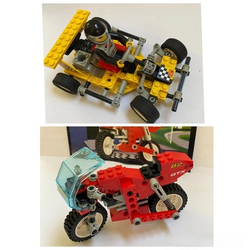 VINTAGE LEGO TECHINC 8225 RACE CAR + 8210 MOTORCYCLE + DUNE BUGGY DUO - COMPLETE