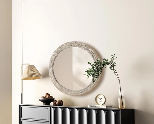 Elegant Decor Oval Cornhusk Mirror 36X42" Linen White - Picture 7 of 13