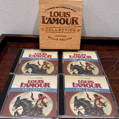 Louis L Amour Collection 7 Stories 4 CD Audiobook Set Wooden Box   Willie Nelson