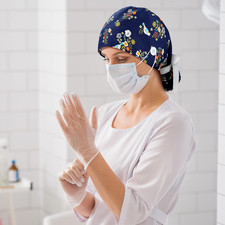 Medical Scrub Cap Cotton Adjustable with Mask Buttons & Sweatband Comfort Fit