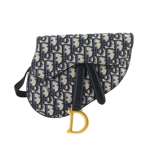 Christian Dior Oblique Saddle Belt Pouch Bag Canvas Leather Navy 90316198