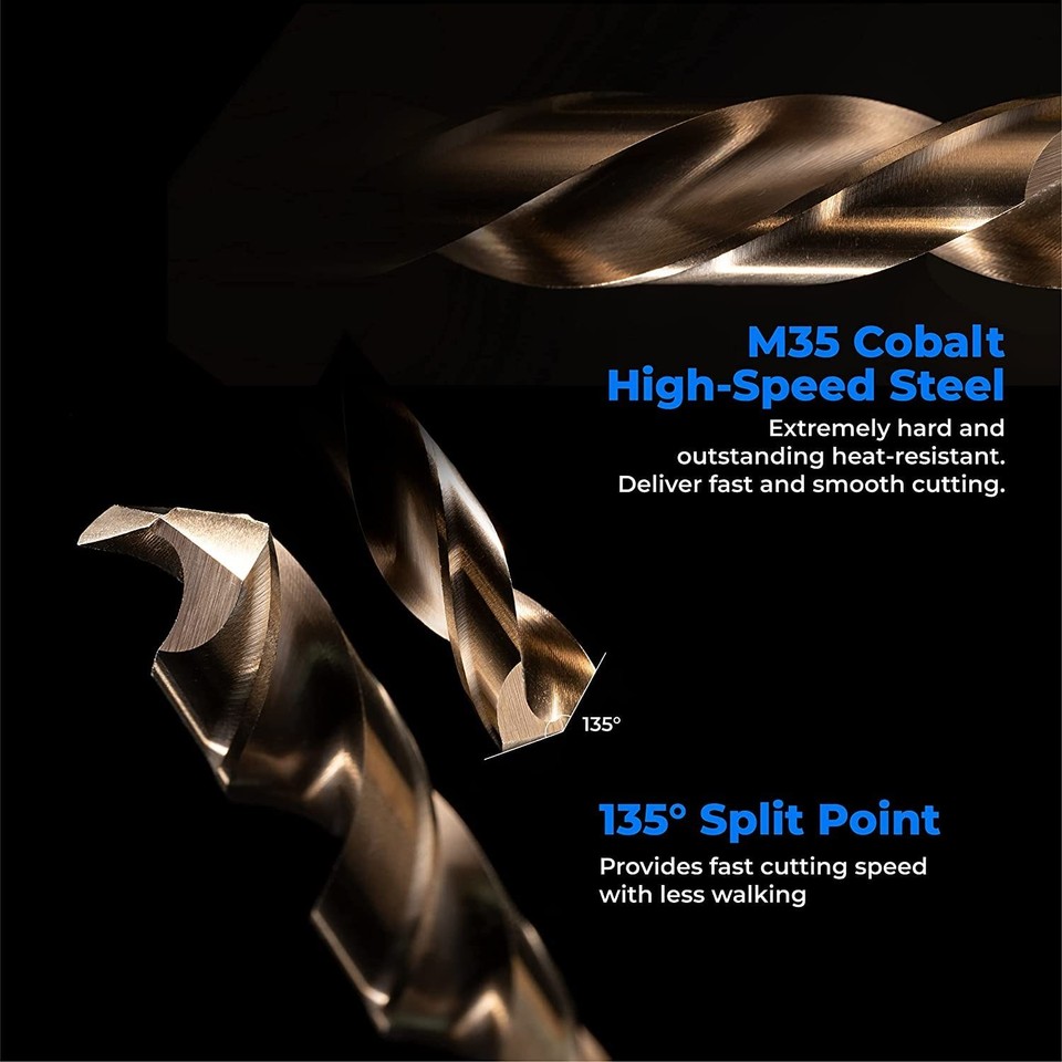 MAXTOOL 10-Piece 3/32 Cobalt Drill Bits - M35 HSS Jobber Length Twist Drills