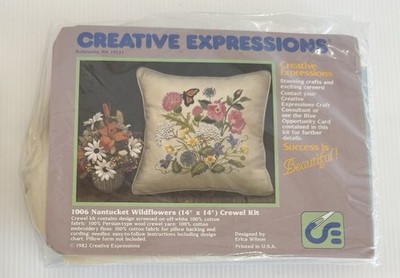 Creative Expressions Sealed 1006 Nantucket Wildflowers 14''x14'' Crewel Kit 1982
